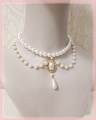 Weiß und Gold Imitation Pearls Layered Lolita Collar Choker for Women Cosplay (1755)