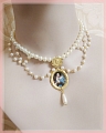 White and Gold Imitation Pearls Layered Lolita Collar Choker for Women (1855)