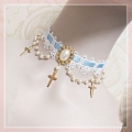 White and Blue Lace Lolita Cross Collar Choker for Women (1235)