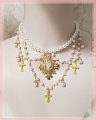 Blanc et Or Imitation Pearls Layered Lolita Collar Choker for Women Cosplay (1235)