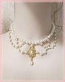 White and Gold Imitation Pearls Layered Lolita Collar Choker for Women (1335)