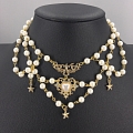 Bianco e Oro Imitation Pearls Lolita Angel Cuore e Star Collar Choker for Women Cosplay (1165)