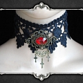 Schwarz Spitze Rot Acrylic Gem Gothisch Collar Choker for Women Cosplay (3675)