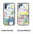 Handmade Blue Green Monster Tempered Glass Phone Case for Samsung A6s A8s A9