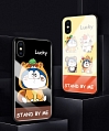 Handmade Yellow Black Cat with Friends Tempered Glass Phone Case for Samsung A6s A8s A9