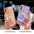 Handmade Rosado Purpura Glitters Flowers 3D Teléfono Case for iPhone 78 Plus X Xs XR XsMax 11 12 mini Pro Max Cosplay