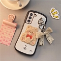 Handmade белый Bear плюш Soft 3D Ribbon Chain Телефон Case for Samsung S21 Plus Ultra плюш