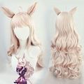 Uma Musume Pretty Derby Biwa Hayahide Perruque (Long Curly Blonde, with Ears)