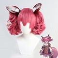 Arknights Shamare 가발 (Medium Curly Pink, Twin Pony Tails, with Ears)