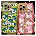Handmade Cute Japanese Green Frog Pink Kitty Cat Animals Clear Transparent Phone Case for iPhone 78 Plus se2 X Xs XR XsMax 11 12 13 mini Pro Max