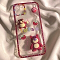 Handmade Cute 담홍색 Lotso Bear Animals Clear Transparent 화이트 전화 Case for iPhone 78 Plus se2 X Xs XR XsMax 11 12 13 mini Pro Max 코스프레