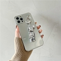 Handmade Cute Classic Plain Silver with 3D Cartoon Silver Bear iPhone Phone Case for iPhone 78 Plus se2 X Xs XR XsMax 11 12 13 mini Pro Max