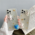 Handmade Cute Cartoon Space Galaxy Astronaut 3D with Earth Planets Clear Transparent iPhone Phone Case for iPhone 78 Plus se2 X Xs XR XsMax 11 12 13 mini Pro Max