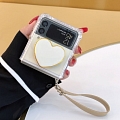 Handmade Cute Elegant Classic Korean Love Heart 3D with Leather Strap Clear Phone Case for Samsung Galaxy Z Flip and Z Flip 3 (5G)