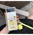 Handmade Cute Cartoon Japanese Gelb Hund with Freinds 3D with Strap Clear Transparent Telefon Case for Samsung Galaxy Z Flip und Z Flip 3 und Z Flip 4 Cosplay (5G)