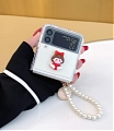Handmade Cute Cartoon Korean Rouge Filles 3D Clear Transparent with Pearl Chain Téléphone Case for Samsung Galaxy Z Flip 3 Cosplay (5G)