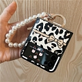 Handmade Cute Cartoon Animals Patterns Leopard Panther Noir Blanc with Pearl Chain with Bague Téléphone Case for Samsung Galaxy Z Flip 3 Cosplay (5G)