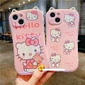 Handmade Cute Cartoon Japanese Kitty Gato Animals with Ears Rosado with Blanco Holder Teléfono Case for iPhone 78 Plus se2 X Xs XR XsMax 11 12 13 mini Pro Max Cosplay