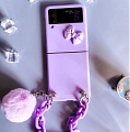 Handmade Cute Lovely Classic Korean パープル 3D ぬいぐるみ Ball with 3D Ribbon with パープル Chain 電話番号 Case for Samsung Galaxy Z Flip 3 と Z Flip ぬいぐるみ (5G)
