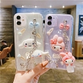 Japanese White Dog Pink Rabbit 3D Animals Chain Clear Phone Case for Samsung Galaxy S 89 10 20 21 22 Plus Ultra and Note 8 9 10 20 Plus Ultra and A Series