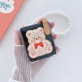 Handmade Classic Korean Elegant Cartoon Plush Bear with Pearl Chain Long Chain Clear Transparent Phone Case for Samsung Galaxy Z Flip 3 (5G)