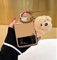 Handmade Cute Cartoon Plush Teddy Bear Elegant Brown Phone Case for Samsung Galaxy Z Flip 3 (5G)