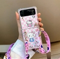Handmade Cute Cartoon Japanese Rose Kitty Chat with Strap Téléphone Case for Samsung Galaxy Z Flip et Z Flip 3 et Z Flip 4 Cosplay (5G)