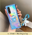 Z Fold 5 Handmade Cute Cartoon Japanese White Dog in Cup Animals Blue Clear Colorful with Chain Phone Case for Samsung Galaxy Z Fold 2 3 4 5