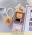 Handmade Cartoon Elegant Korean Plush Rabbit White Bear Brown 3D Animals with Plush Ball with Pearl Chain with Band with Long Chain Leather Phone Case for Samsung Galaxy Z Flip 3 (5G)
