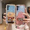 Handmade Cute Cartoon Rosa Patrick Blu Bob 3D Animals Holder with Strap Clear Transparent Telefono Case for Samsung Galaxy S 20 21 22 Plus Ultra e Nota 10 Plus 20 Ultra Cosplay
