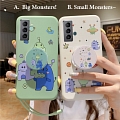 Handmade Cute Cartoon Three Big Small Monsters Verde Branco 3D Animals Holder with Chain Telefone Case for Samsung Galaxy S 8 9 10 20 21 30 Plus Ultra Cosplay