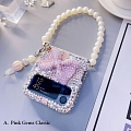 Handmade Elegant Korean Rosa Glitters Gems 3D with Ring with Chains Telefone Case for Samsung Galaxy Z Flip 3 e 4 Cosplay (5G)