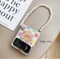 Handmade Cute Cartoon 3D Animals Holder Colorful Grids with Pearl Chain Phone Case for Samsung Galaxy Z Flip and Z Flip 3 (5G)