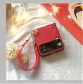 Handmade Cute Strawberry I Love You 3D fruits レッド with Chain Leather Chain 電話番号 Case for Samsung Galaxy Z Flip 3 コスプレ (5G)