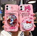 Japanese Pink Cat with Mirror Phone Case for Samsung Galaxy S 6 7 8 9 10 20 21 22 23 24 Plus Ultra and Note 8 9 10 20 Plus Ultra and A Series