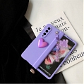 Korean Lovers 3D Purple Hearts with Bear Chain Phone Case for Samsung Galaxy Z Fold 2 and Z Fold 3 (5G)