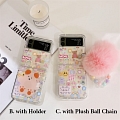Bears 3D Animals with Holder with Plush Ball Chain Clear Phone Case for Samsung Galaxy Z Flip 3 and 4 (5G)