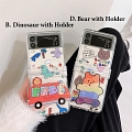 Bears Dinosaur 3D Animals Holder with Clear Hard Phone Case for Samsung Galaxy Z Flip 3 and 4 (5G)