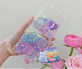 Korean Rabbit Bear Animals with Charm Clear Colorful Telefone Case for Samsung Galaxy Z Flip 3 Cosplay (5G)