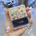 Japanese Twins 화이트 Dog 3D Animals Glitters Clear 전화 Case for Samsung Galaxy Z Flip 3 코스프레 (5G)