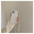 Korean Blanc Pattern Grids with Chain Téléphone Case for iPhone 78 Plus X Xs XR XsMax 11 12 13 Pro Max Cosplay