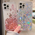 Glitters Silver Red Pink Lovers Hearts Clear Phone Case for iPhone 78 Plus X Xs XR XsMax 11 12 13 Pro Max