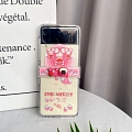 Pink Strawberry Bear 3D Animals with Hinge Protect Clear Phone Case for Samsung Galaxy Z Flip 3 and Z Flip 4 (5G)