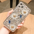 Daisy 3D Flowers White Blue Yellow All Glitters Phone Case for iPhone 13 mini Pro Max
