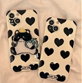 Lovers Hearts Patterns 犬 with 3D Animals Holder ホワイト ブラック 電話番号 Case for iPhone 78 Plus X Xs XR XsMax 11 12 13 Pro Max コスプレ