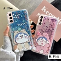 Japanese Cat 3D Animals Glitters Blue Pink Clear Phone Case for Samsung Galaxy 8 9 10 20 21 22 Plus Ultra and Note 8 9 10 Plus 20 Ultra and A52 A70