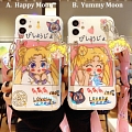 Japanese Moon 3D Glitters Girl White with Lanyard Phone Case for iPhone 7 8 Plus se2 X Xs XR XsMax 11 12 Pro Max