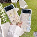 Japanese Branco Amarelo Dog Rosa Family with Animals Chain Clear Telefone Case for Samsung Galaxy Z Flip 3 e 4 Cosplay (5G)