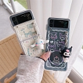 Japanese Black Cat Pink Rabbit White Dog with 3D Animals Charm Clear Phone Case for Samsung Galaxy Z Flip 3 and 4 (5G)