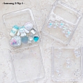 Japanese White Dog 3D Animals Baby Blue Clear with Charm Phone Case for Samsung Galaxy Z Flip and Z Flip 3 and 4 (5G)